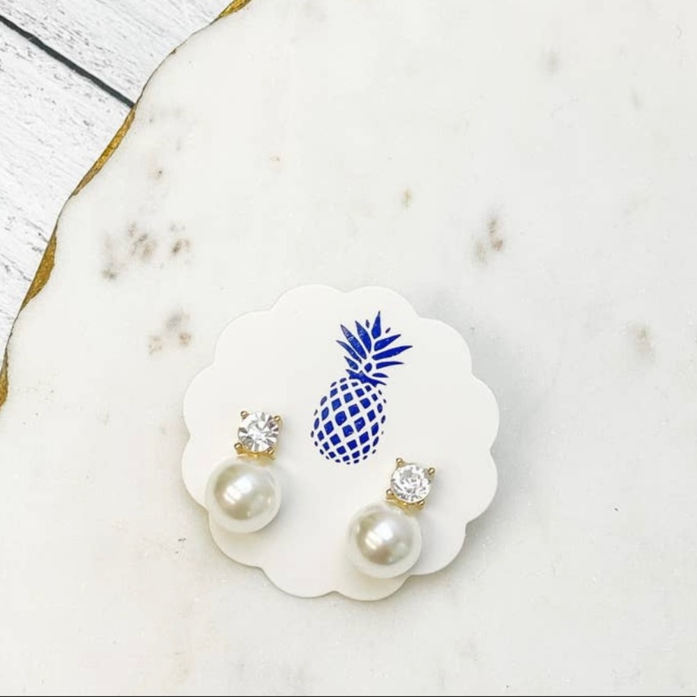 💎Rhinestone & Pearl 🤍 Gold Stud Earrings
